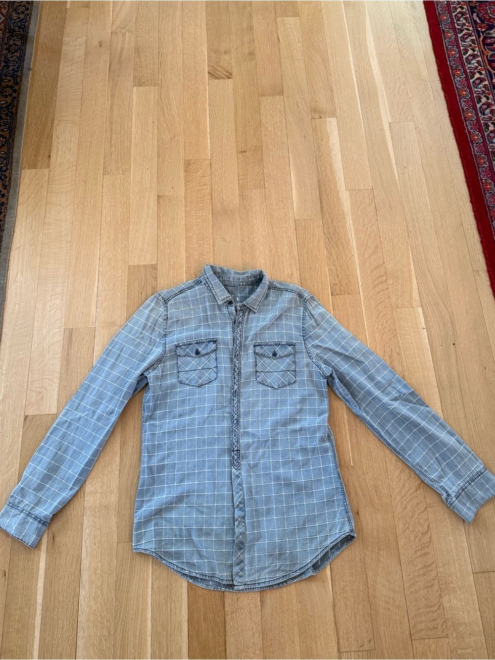 Renuar Light Blue Windowpane Plaid Button-Down Shirt